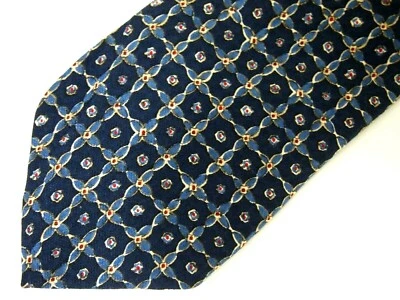 Vtg Guess Mens Necktie Tie Navy Blue Yellow Geometric 57" - Image 1 of 4
