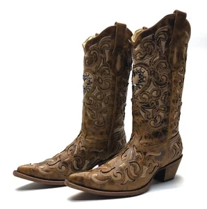 Mujeres Corral 1151 Brn Cuero Arena Maipo Cristal Corazón Vaquero Botas Occidentales 10M - Imagen 1 de 11