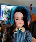 23" Antique AM "Queen Louise" In Antique Light/Dark Blue Striped Dress With 17