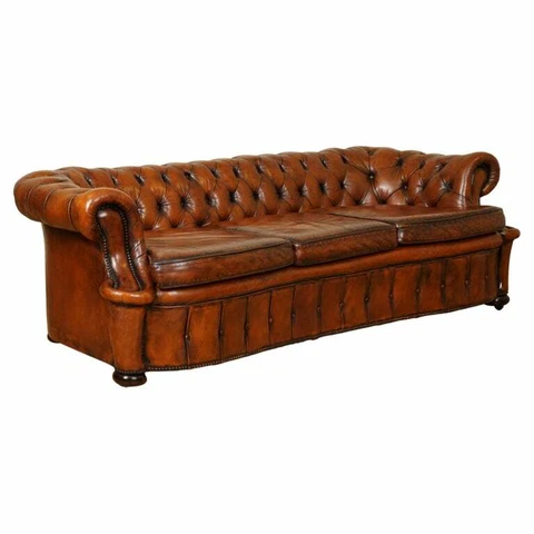 ONE OF A KIND WHISKEY BROWN HAND DYED LEATHER SERPENTINE CLUB CHESTERFIELD SOFA Cover