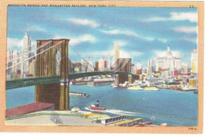 Puente de Brooklyn y horizonte de Manhattan Nueva York #ny 1951 #postal 1c Cx Washington Stmp - Imagen 1 de 2