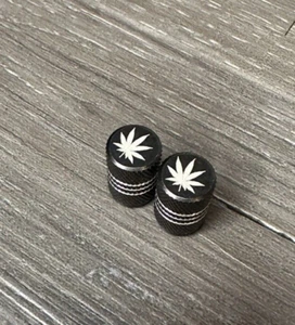 Weed Pot Leaf Dark Gray Bike Schrader Valve Caps Aluminum BMX Cannabis - Picture 1 of 3