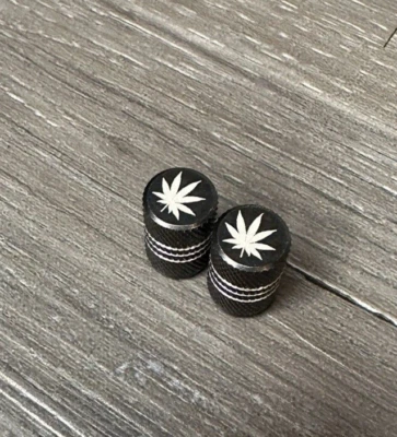Weed Pot Leaf Dark Gray Bike Schrader Valve Caps Aluminum BMX Cannabis - Image 1 of 3