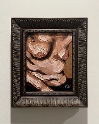 Pintura al óleo figurativa original, torso desnudo femenino, arte corporal positivo, enmarcado Foto 1 de 4