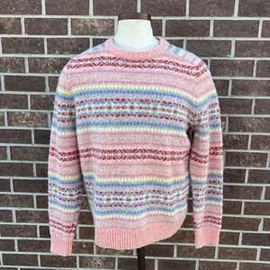 J. CREW Pink Patterned Crewneck Fair Isle Brushed 100% Wool Sweater Men’s Medium - Picture 1 of 12