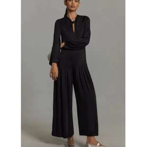 Anthropologie Farm Rio Langarm Knoten Plissee weites Bein Overall | S, schwarz - Bild 1 von 5