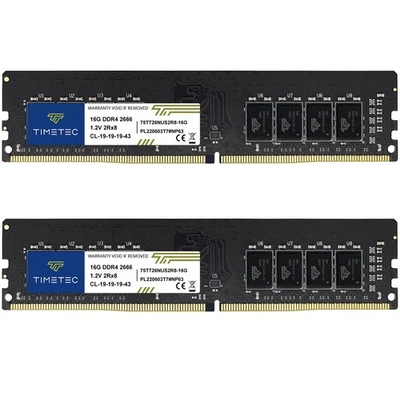 32GB KIT(2x16GB) DDR4 2666MHz PC4-21300 Non-ECC Unbuffered 1.2V CL19 2Rx8 Dua... - Image 1 of 4