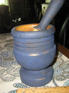 Old Country Primitive Painted Mortar and Pestle - hand turned Italy - Picture 1 of 5