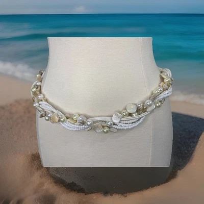 Vintage Y2K Chico's Seashell Pearly Beaded Chain Belt Beachy Women’s M/L White - Image 1 of 4