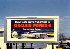 ORIG 1957 35mm Slide~KODACHROME RED BORDER SINCLAIR POWER X OIL BILLBOARD - Picture 1 of 3