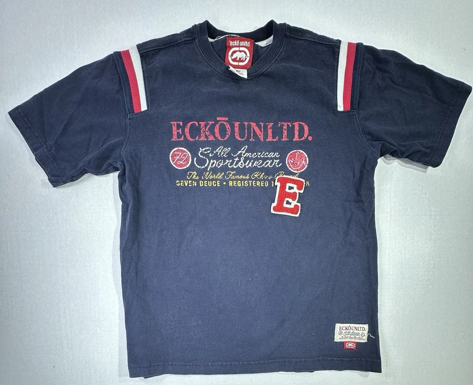 Vintage Ecko Unltd. Camiseta Juvenil Azul Marino Gráfica Y2K Streetwear All American 72 Foto 1 de 4