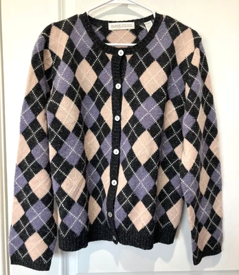 Valerie Stevens VTG Sweater Sz L Cardigan Wool Angora Blend Womens Argyle - Image 1 of 4