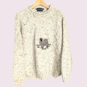 Eichel reine Wolle Fleck Aran Fischer Strick bestickt Schaf Pullover XL - Bild 1 von 12