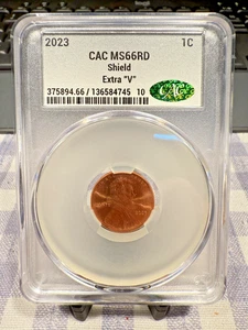 2023-P VDB Extra V Lincoln Shield Cent CAC MS66 RD 1¢ Penny Variety BU SP4994 - Picture 1 of 4