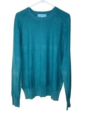 Rag & Bone Slim-Fit Blue Green Aged Garment Dyed Cotton Sweater Large L Crewneck - Image 1 of 4