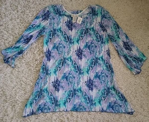 Brittany Black Women’s Blouse Size L NWT 3/4 Sleeve Aqua Teal Purple Sequin - Picture 1 of 6