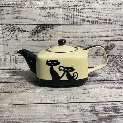 Hues N Brews Cattitude Black Cat Square Retro Teapot W/ Lid - Image 1 of 4
