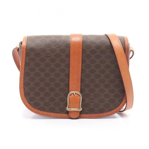 Borsa a tracolla Celine Macadam rivestita in pvc tela pelle donna marrone usata