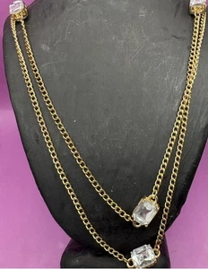 Gold Halskette/Gürtel, mit klaren rechteckigen Kristallen, 40", neu  - Bild 1 von 6