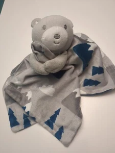 Baby Essentials Gray Blue Bear Security Blanket Mountains Clouds - Picture 1 of 6
