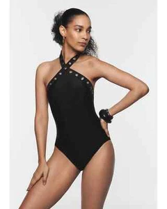 L'Agence Gabrielle Grommet Halter One Piece Swimsuit, Black, XS, M - Picture 1 of 5