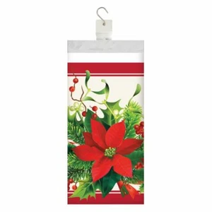 Holiday Poinsettia Plastic Tablecover Border Print 54 x 102 inch - Picture 1 of 1