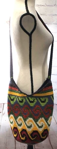 Crochet Knit Multi Color Crossbody Purse Shoulder Bag Handmade Zip Top - Picture 1 of 3