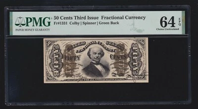 US 50c Fractional Currency Note Green Back FR 1331 PMG 64 EPQ V Ch CU (003) - Image 1 of 2