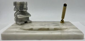 Soporte para bolígrafo vintage de mármol ónix piedra resto maya azteca México accesorio de escritorio - Imagen 1 de 15