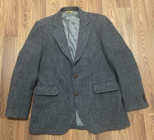 Harris Tweed Sport Coat Mens 44 Herringbone Scottish Wool Blazer Handwoven - Picture 1 of 16