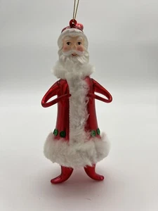 VINTAGE Blown Glass Santa 6.5”Christmas Ornament Fur Sequins Red White Painted - Bild 1 von 8