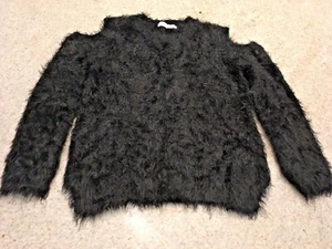 Girl's I Love Pink Black Fuzzy Cold Shoulder Nylon & Acrylic Sweater (L) - Picture 1 of 7