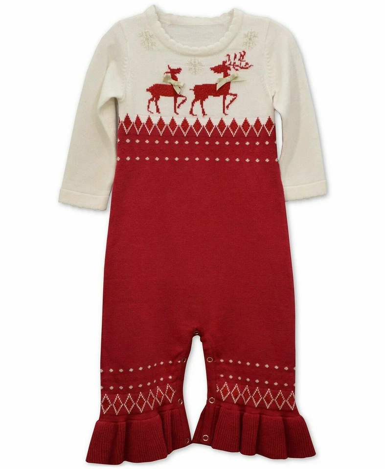 BONNIE BABY INFANT GIRLS JUMPSUIT, REINDEER WINTER HOLIDAY CHRISTMAS, NWT - Image 1 of 1