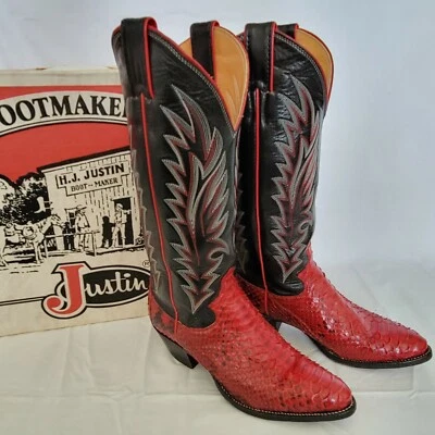 Botas de Vaquero Justin De Colección Rojo Pitón con Parte Superior Negra 4.5 B Jóvenes Niños Botas NUEVAS Foto 1 de 4