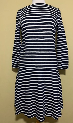 Abito Tory Burch a righe in lino scollo a barca blu navy bianco taglia 12 us intime ottimeioni