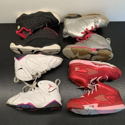 Nike Air Jordan V VI VII Niña 10C Zapatos Retro San Valentín Rosa Rojo Negro Lote de 4 Foto 1 de 4