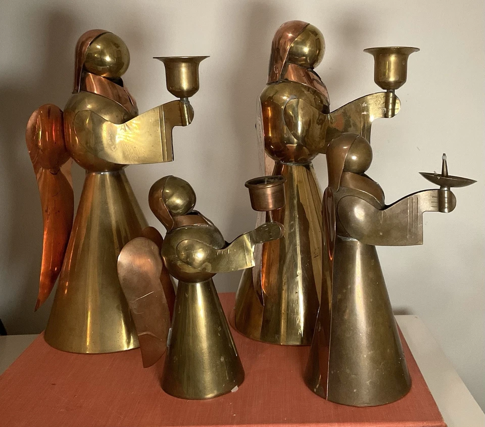 Juego de 4 candelabros de Navidad vintage de latón y cobre para ángeles Foto 1 de 4