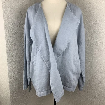 NWOT Eileen Fisher Powder Blue Organic Linen Open Front Blazer Size XL - Image 1 of 4