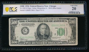 AC 1934 $500 FIVE HUNDRED DOLLAR BILL Chicago PCGS 20 - Picture 1 of 2