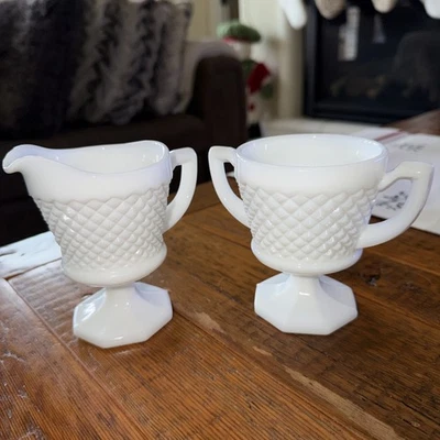 Vintage Westmoreland - English Hobnail Milk Glass - Creamer and Sugar Bowl - Image 1 of 4