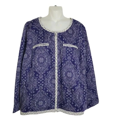 Isaac Mizrahi Live! Куртка Blazer женщин 26W дамасский смешанный печать синий белый молнии - Изображение 1 из 4