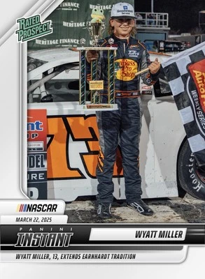Wyatt Miller JR Motorsports 2025 Panini Instant NASCAR 13 Rated Prospect 1/330 Foto 1 de 2