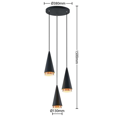 Lucande Naoh Hängeleuchte Rondell Hängelampe Lampe Leuchte 3-flg. E27 schwarz151 - Bild 1 von 3