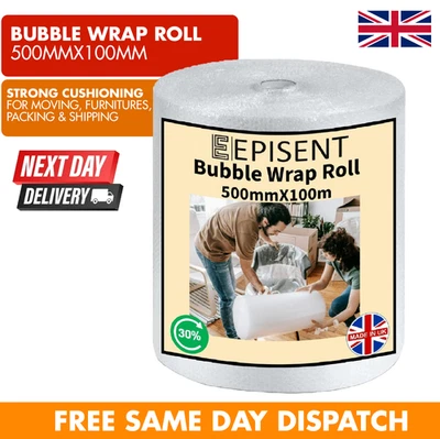 500mm x 100m Bubble Wrap Roll Heavy-Duty Small Bubble Cushioning 100 Meters Long - Image 1 of 4