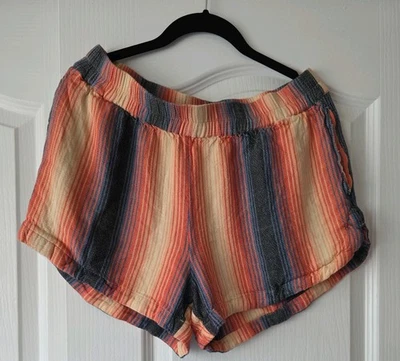 Pantalones Cortos de Playa Rip Curl Para Mujer Naranja Rosa Rayas Lino Grandes  Foto 1 de 4