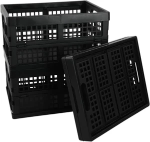 3-Pack 15 L Plastic Folding Storage Baskets, Collapsible Storage Crates, Black - Picture 1 of 1