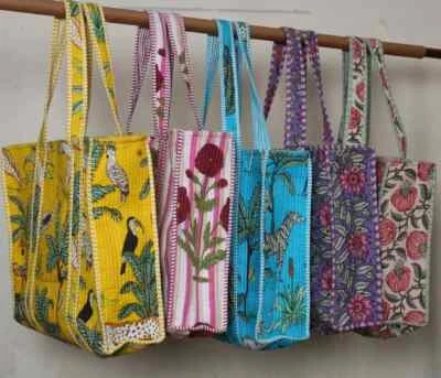 Wholesale Quilted Cotton Printed Reversible Large Tote Bag Grocery Shopping Bag - Image 1 of 4