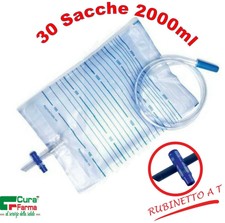 30 Sacche per urina da letto 2000 ml-Tubo 130 con Rubinetto di scarico. Sacca