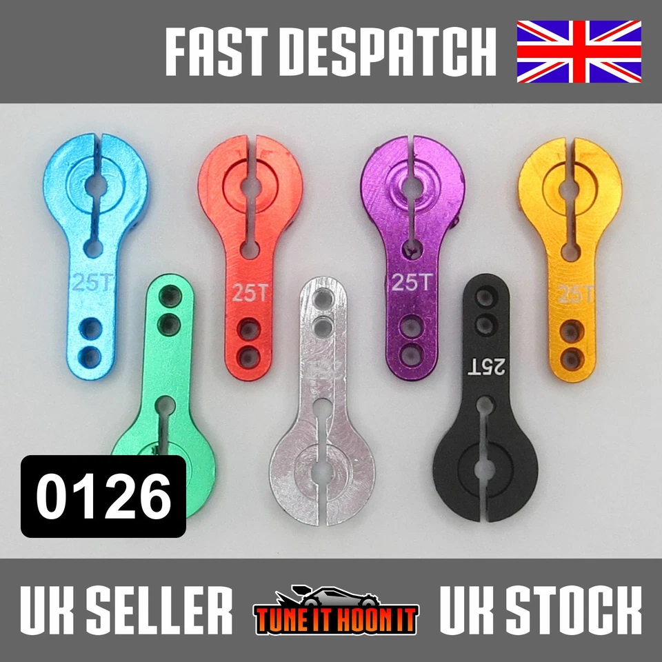 ALLOY RC STEERING SERVO HALF ARM HORN 25mm 25T CAR TRUCK BOAT PLANE 8 COLOURS - Image 1 of 1