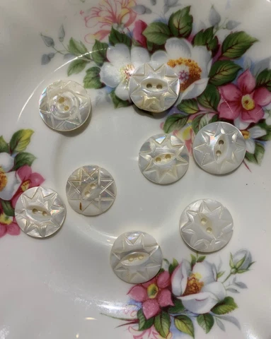 Antique MS River Star Hand Carved Pearl Buttons 8 pcs-2 cm Cover